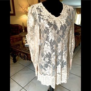 Lace Overlay Cream Women's Blouse